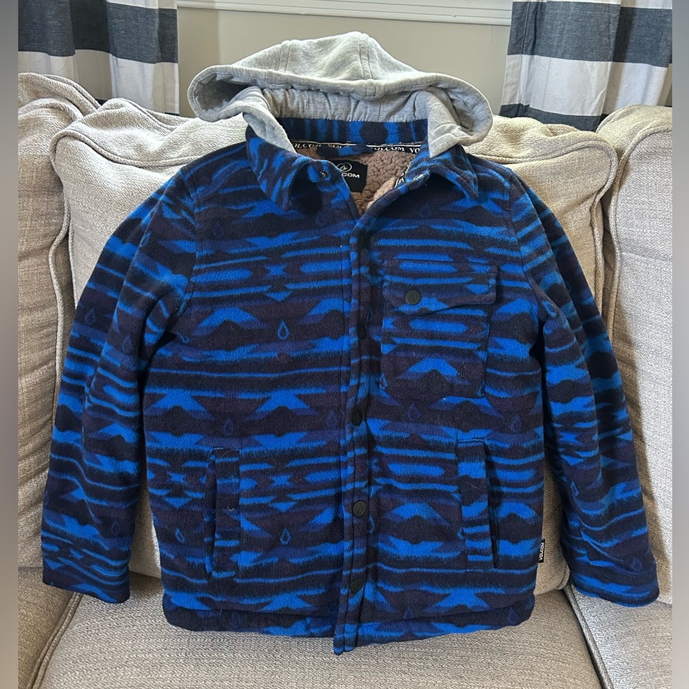Volcom Blue & Navy Patterned Hooded Puffer Jacket